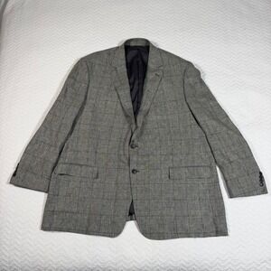Oak Hill Men Blazer 2XLT Tall 50L Linen Blend Glen Plaid Grey Suit Jacket EUC
